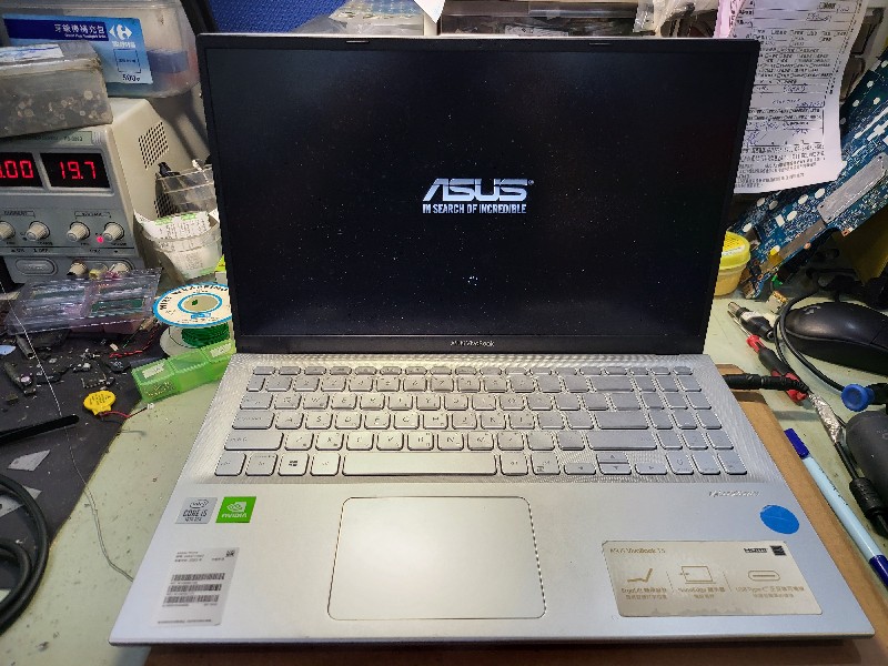 Asus x512 同行送修，不過電不開機，主機板電源模組故障更換ok，開機功能全測試正常交機，可快速維修，有同問題都可送來門市維修。
