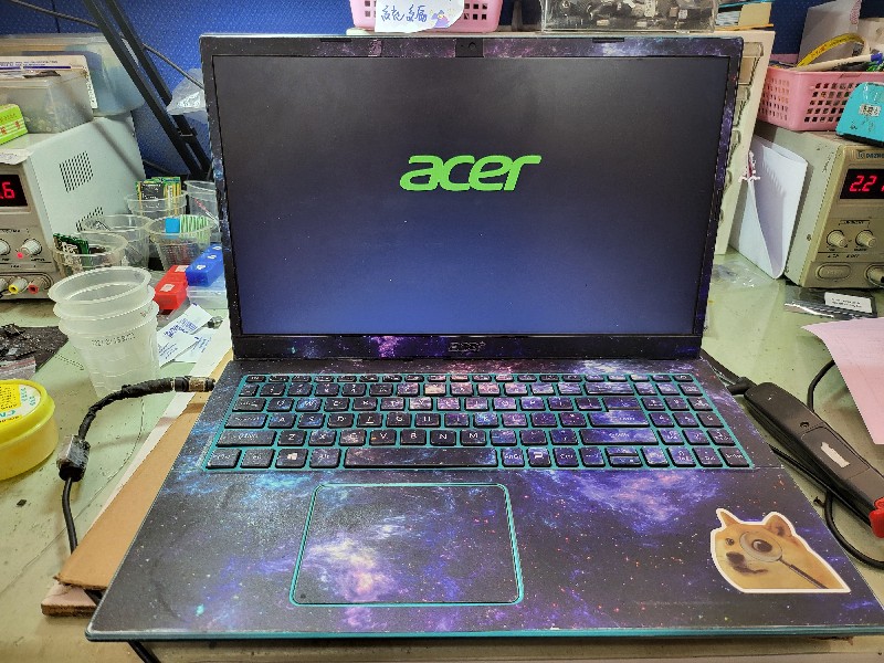Asus a315-58 客戶送修 不開機 不過電 插電無反應 客戶急 上班1天內修好，實機修拆解主機板，主電源不過保護ic,更換充電模組 ok,維修技術不方便透露，精修筆電，nb3c大台中筆電維修