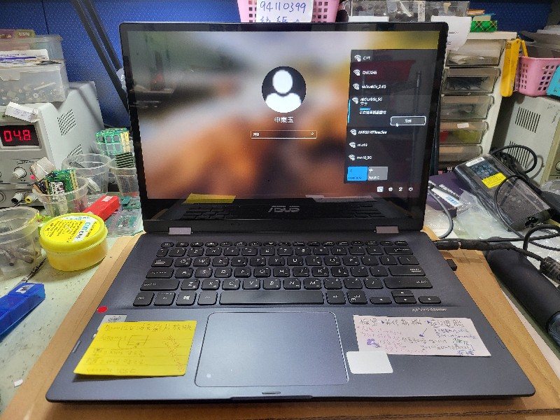 Asus tp412f 客戶送修不過電不開機，實機拆機拆解主機板檢測主機板19v電源訊號為短路,一個一個排除找到問題電源模組地方零件燒掉更換ok,專業精修主機板，nb3c大台中筆電維修